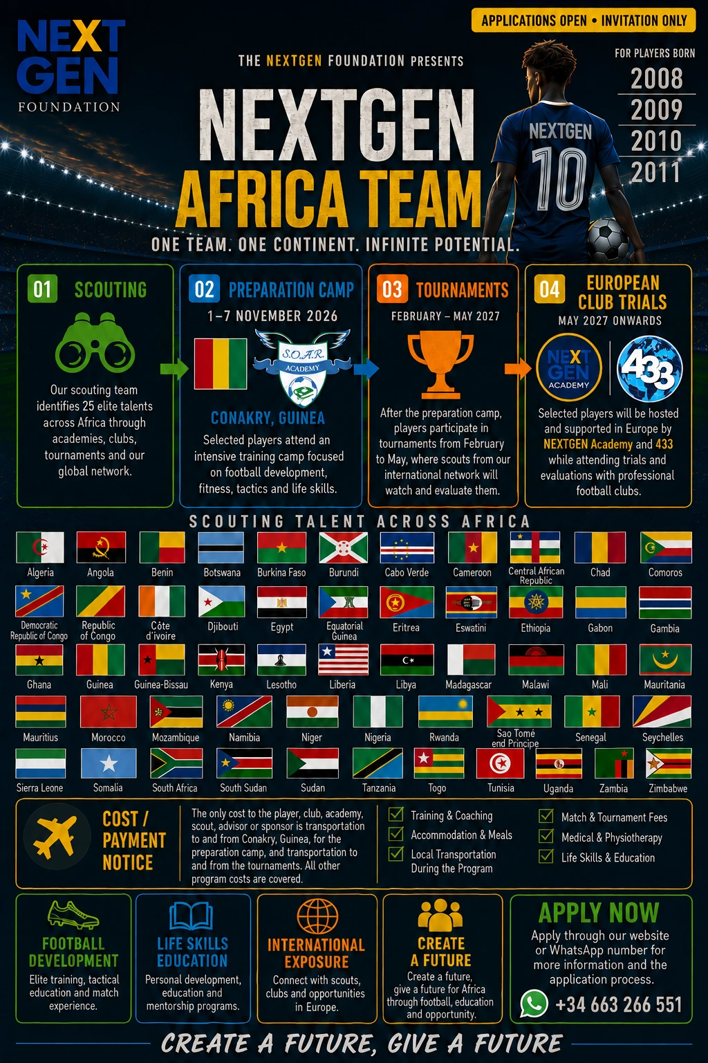 Official NEXTGEN Africa Team launch flyer in English.