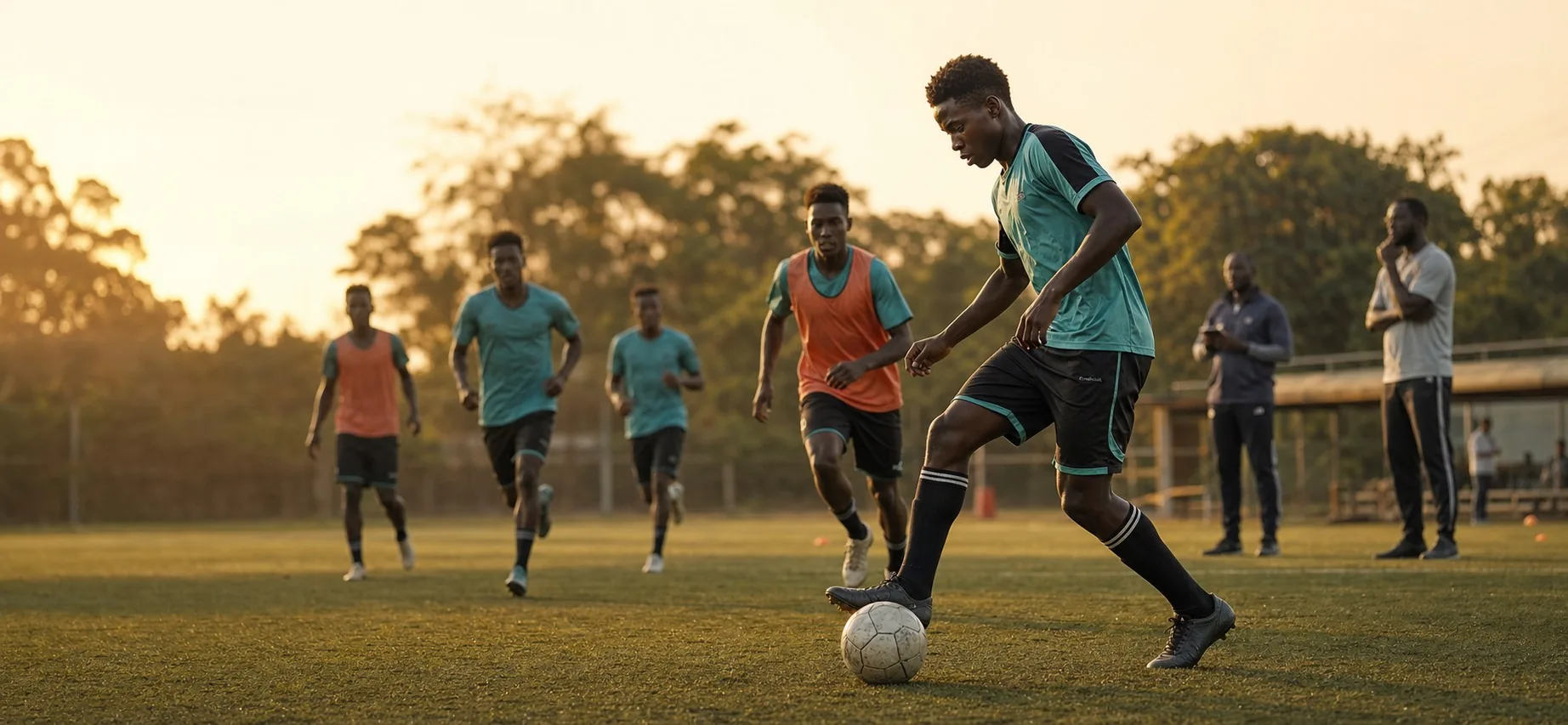 Jeunes footballeurs s’entraînant ensemble dans un environnement de développement